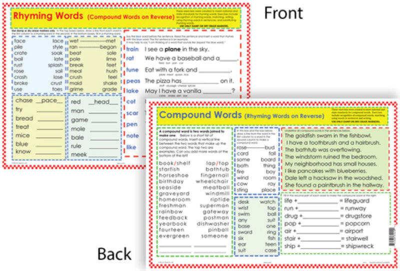 Painless Learning Placemat Rhyming & Compound Words Placemat