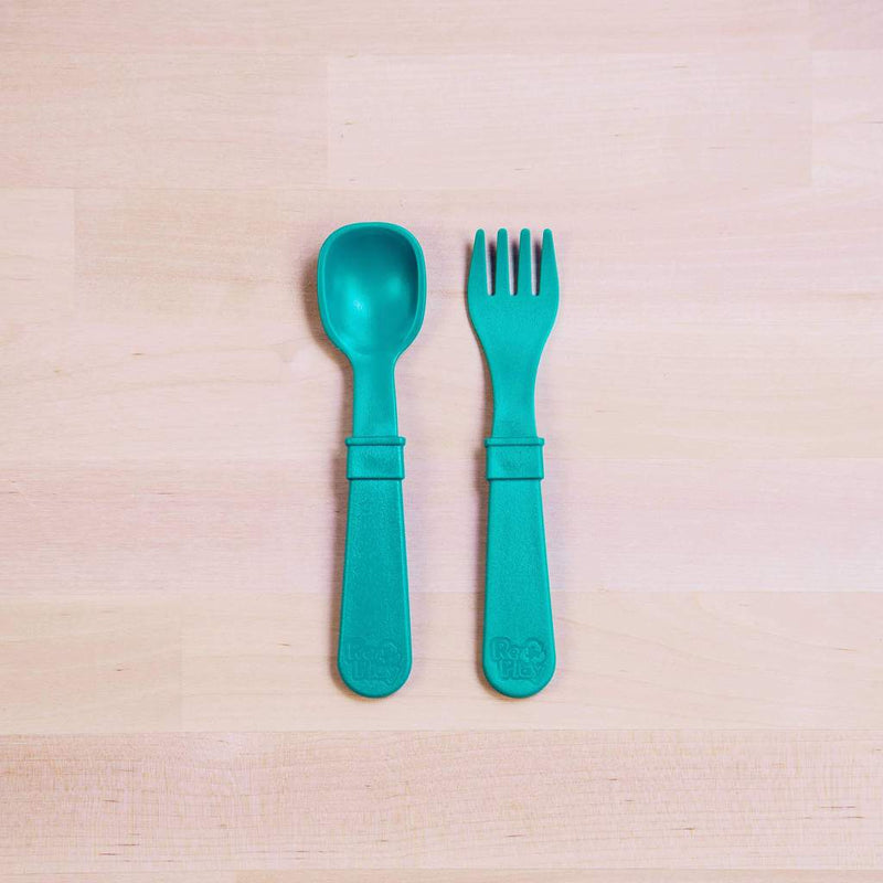 Re-Play Recycled Dinnerware Utensil Pair Teal Set of Utensils