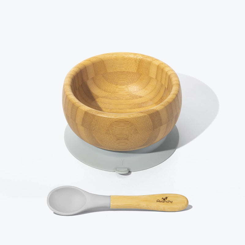 Avanchy - Bamboo Baby Bowl with Spoon Gray