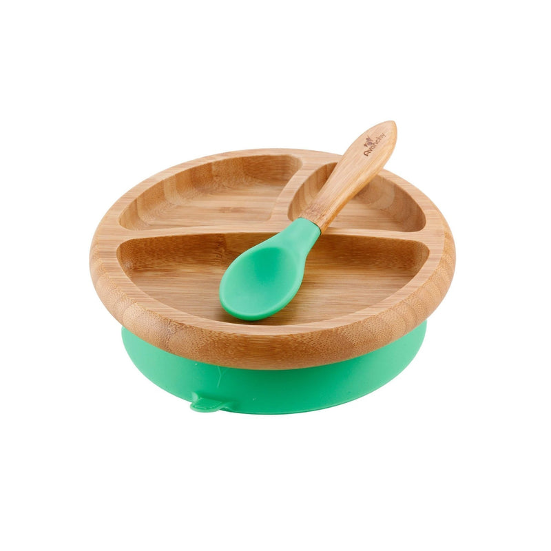 Avanchy - Bamboo Divided Baby Plate with Spoon Green