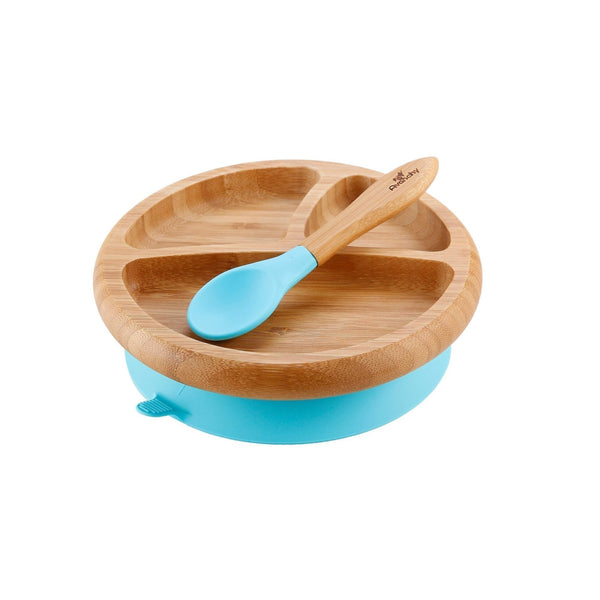 Avanchy - Bamboo Divided Baby Plate with Spoon Blue