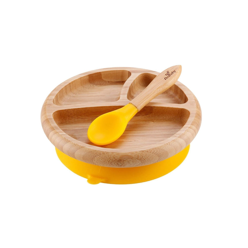 Avanchy - Bamboo Divided Baby Plate with Spoon Yellow
