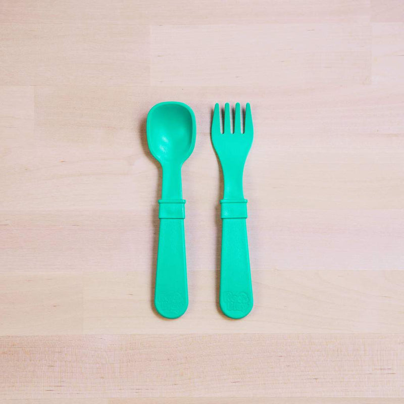 Re-Play Recycled Dinnerware Utensil Pair Aqua Set of Utensils